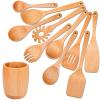 11 PCS WOSPONFAN Kitchen Utensils Set - Wooden Spoons for Cooking, Natural Beech Wood Wooden Utensils - Includes Wooden Spoons, Spatula Set, Slotted Spoon - Handmade Wooden Spoon Set view 1