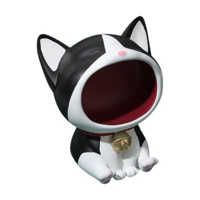 Yajuyi Cat Statue Art Craft Ornament Entrance Key Bowl Desktop Storage Container Candy Bowl for Cabinet, Black