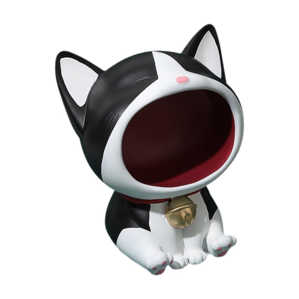 Yajuyi Cat Statue Art Craft Ornament Entrance Key Bowl Desktop Storage Container Candy Bowl for Cabinet, Black