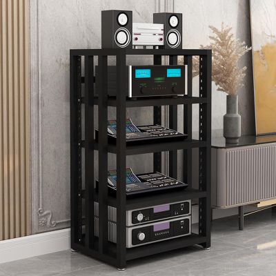 YHWKGZ Media Stand, Height Adjustable Audio Rack, Metal Steel Frame, 5-Layer Multimedia Storage Cabinet, Suitable for PS4/Cable Box Player/Game Console(Black)