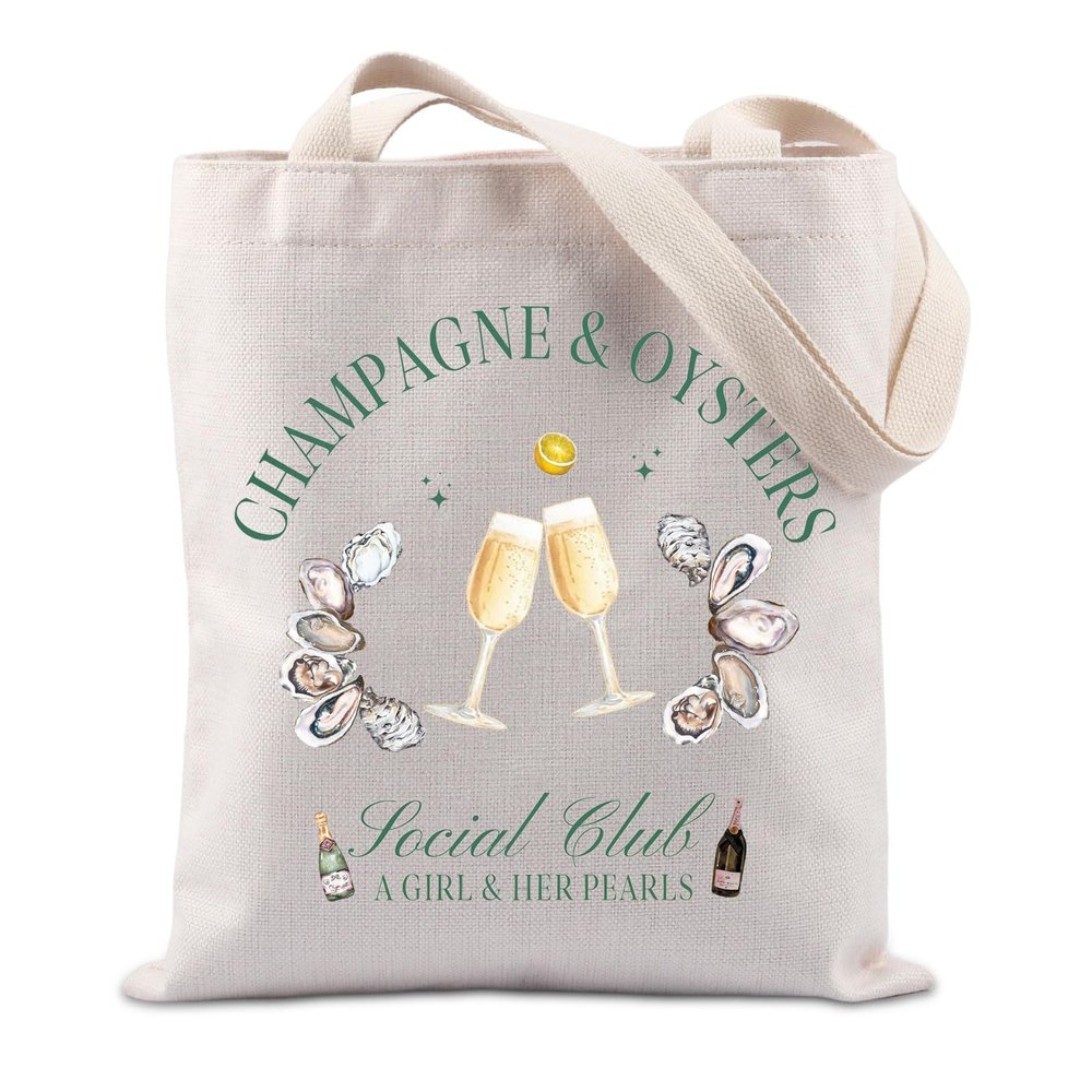 Lywjyb Birdgot Champagne and Oyster Themed Tote Bag Champagne and Oyster Social Club Lover Gift Bachelorette Party Gift (CHAMPAGNE & OYSTERS tote)