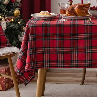 Heavyoff Rectangle Checkered Tablecloth Polyester Fabric Farmhouse Table Cover for Dining, Party, Buffet, Wedding, Red, 55"x118"