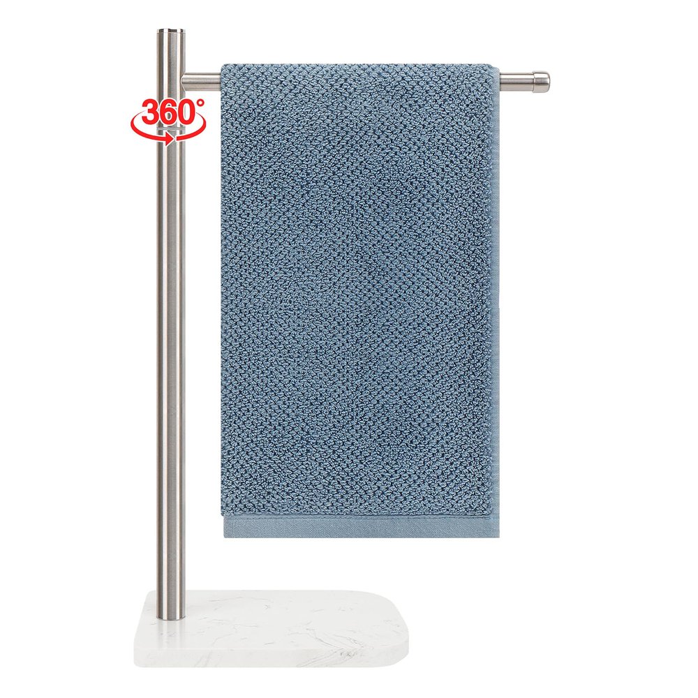 BathAce Hand Towel Holder, L-Shape Hand Towel Stand with Marble Base, Stainless Steel Swivel Hand Towel Rack Bar Standing for Bathroom Kitchen Countertop, 1 Arm (Brushed Nickel)