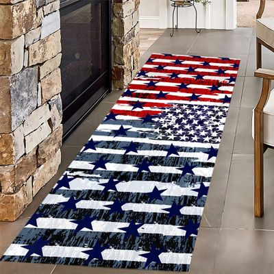 ZLXMN Vintage American Flag Runner Rug 3.3x10ft USA Flag Rug Runners for Hallways Blue Red White Star Stripe Flag Independence Day Carper Runner for Indoor Entrance Non-Slip Rugs Runner