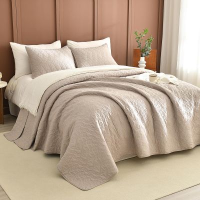 Lady Ann Oversized King Bedspreads 120x120, Extra Large 3 Pieces Leaves Print Summer Oversized Quilts Coverlet for King Bed Linen Feel Ultra Soft Lightweight and Thin Bedspreads & Coverlets Bed Set