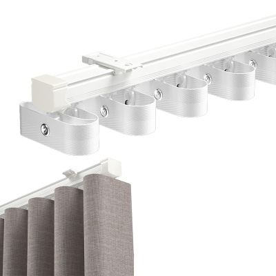 Ceiling Curtain Track Rail, Top/Side-Mounted Sliding Curtain Track, Aluminum Curtain Straight Track, Ripplefold Snap Track with Tape Set for Living Room Bedroom Room Divider(210cm(6.9FT))