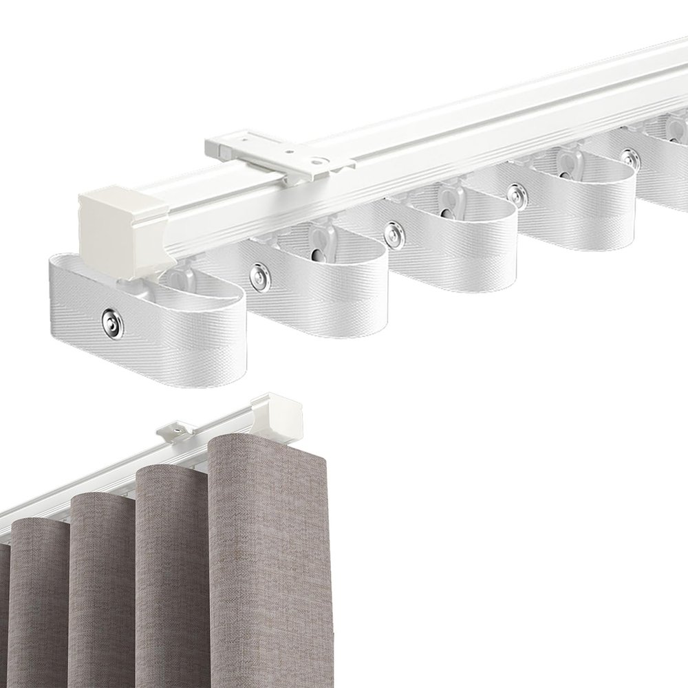 Ceiling Curtain Track Rail, Top/Side-Mounted Sliding Curtain Track, Aluminum Curtain Straight Track, Ripplefold Snap Track with Tape Set for Living Room Bedroom Room Divider(210cm(6.9FT))