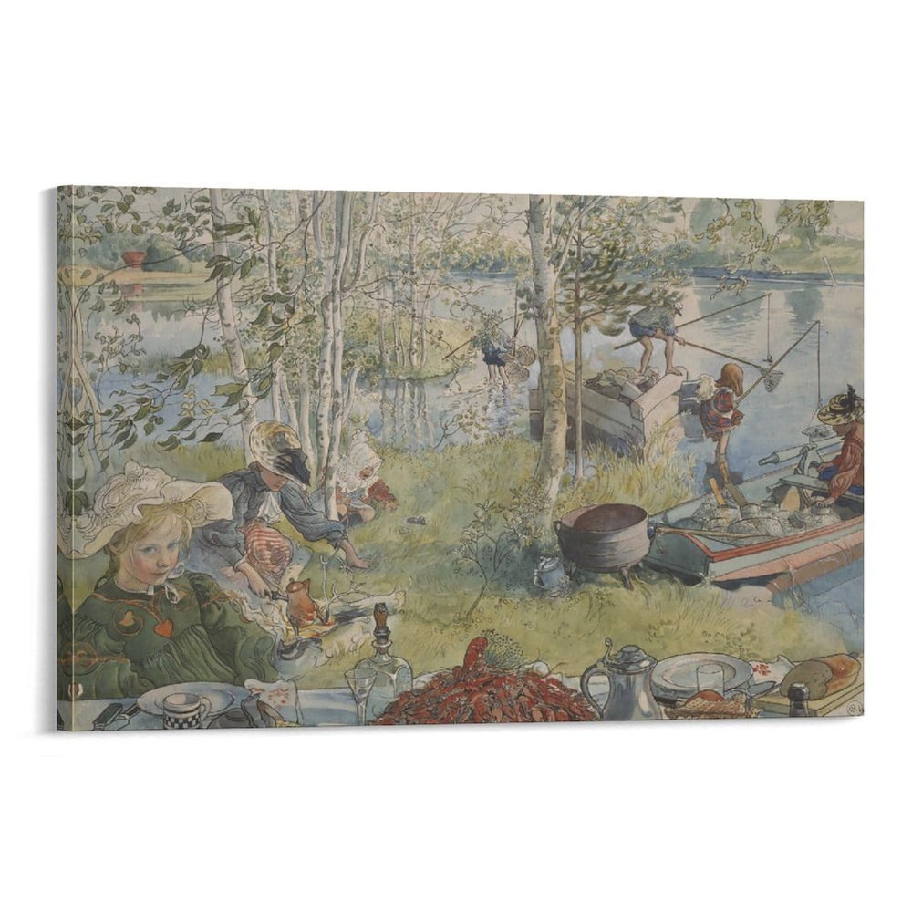 Carl Larsson Prints Crayfishing Wall Art Poster Picture Frame Canvas Art Poster And Wall Art Modern Family Bedroom Decor Posters 12x18inch(30x45cm)