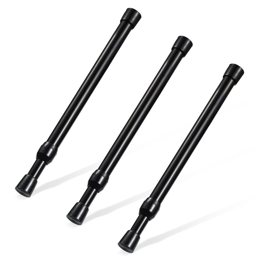 Spring Tension Rod, Goowin Small Tension Rod, 5/8" Diameter No Drilling Expandable Short Tension Rods Spring Rods, Tension Rods for Closet, Cupboard, Hanging Clothes, Black, 3 Pack (10-15.7 inch)