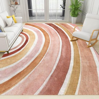 6x9 Area Rugs Boho Rainbow Colorful Living Room Rugs, Modern Abstract Classroom Rug with Carpet Non-Slip Backing for Bedroom Office Home Decor