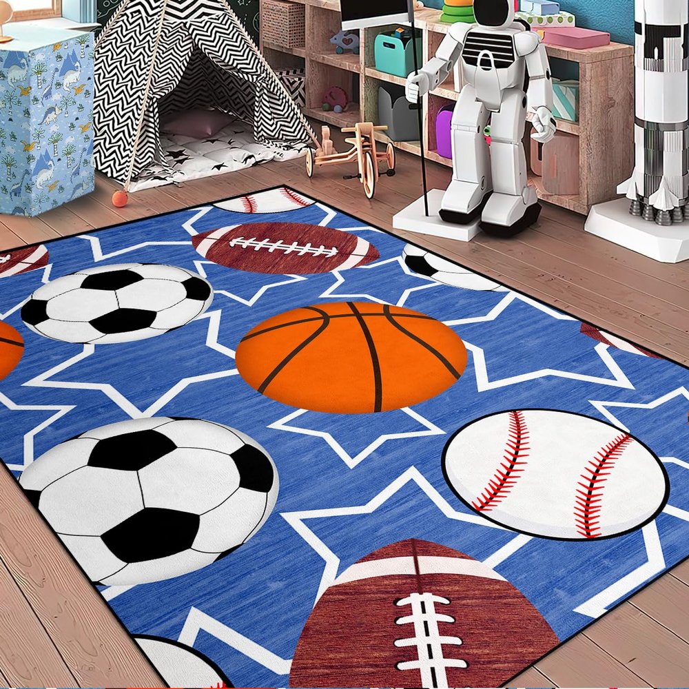 Sports Balls Carpet Rug - Balls Rug for Boys Kids Room Sports Rugs for Boys Bedroom, 5'7'