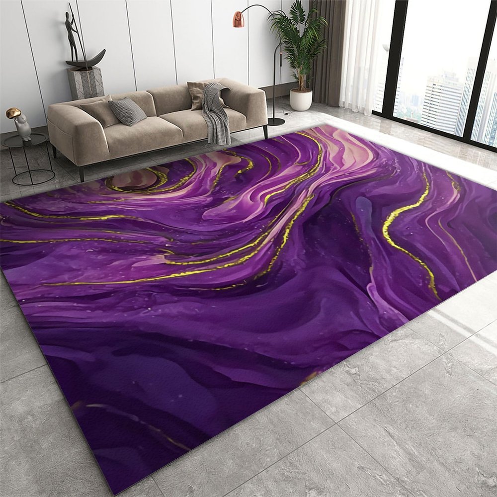 2x4 Runner Rug Purple Gradient Marble Rugs for Entryway, Luxury Paint Fluid Gold Stripes Washable Kitchen Rugs Soft Non Slip Anti Fatigue for Sink Laundry Indoor Hallways