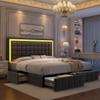 GEGOFORU Full Bed Frame with LED Lighting and Storage Drawers, No Box Spring Needed, Supports 900 lbs, Easy Assembly, Quiet and Sturdy Design, Velvet Gray view 1