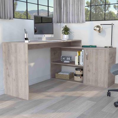 Zjjseloru L Shaped Desk,59" Home Office Desk with Open & Closed Storage,Corner Desk for Home Office Gaming - Light Gray