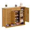 ENGENDER Shoe Rack Storage Organizer Entryway Shoe Cabinet, 6 Tier Bamboo Shoe Storage Cabinet with 4 Doors and Drawer, Freestanding Shoe Organizer for Living Room, Bedroom view 1