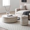 35.43" Marble Travertine Round Drum Coffee Table for Living Room, Modern Circle Center Side Table End Table for Living Room, Apartment, Office, No Need Assembly, Marble Stone Shape view 3