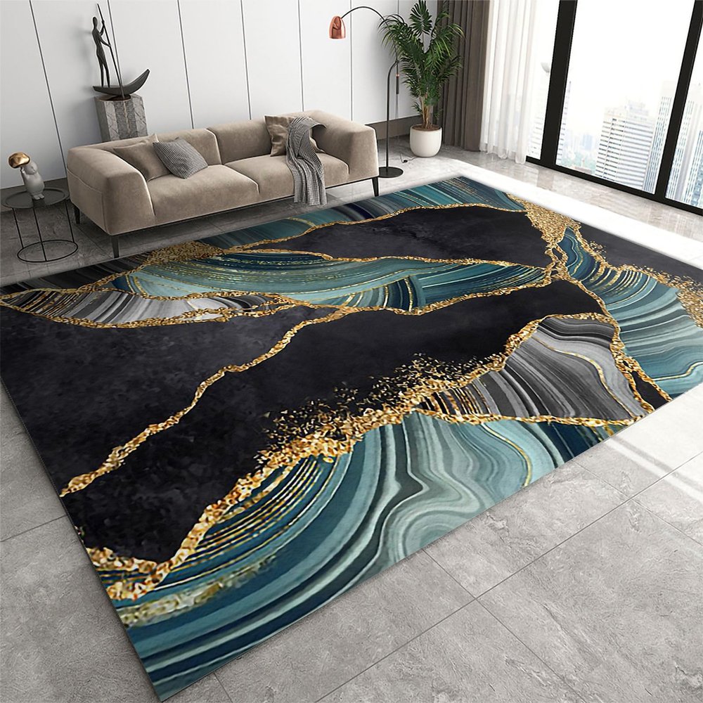 2x4 Runner Rug Luxury Gold-Plated Marble Rugs for Entryway, Abstract Black Green Washable Kitchen Rugs Soft Non Slip Anti Fatigue for Sink Laundry Indoor Hallways