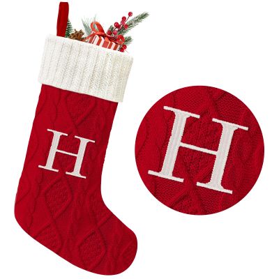 Yoochee 21 Inches Knitted Christmas Stockings with Initials, Large Red Custom Monogram Christmas Stockings with Letter, Personalized Xmas Decoration for Holiday Family Party(Red-H)