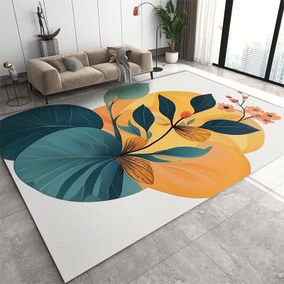 3x4 Rugs for Entryway Flowers Plants Leaves Watercolor Painting Low Pile Area Rug, Orange Yellow Tone Abstract Art Kids Bedroom Rug Soft for Coffee Shop Living Room Under Table Game Room