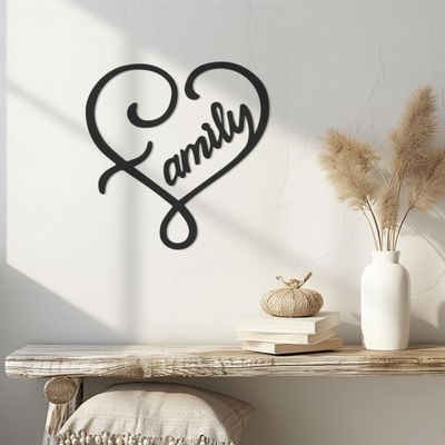 Violaura Family Heart Metal Wall Art - Easy to Install Hanging Script Art, Kitchen Cheer, Heart Shape, Loving Words, Heartfelt Sign Perfect for Home, Bathroom, Office, Living Room Decor (60" x 60")