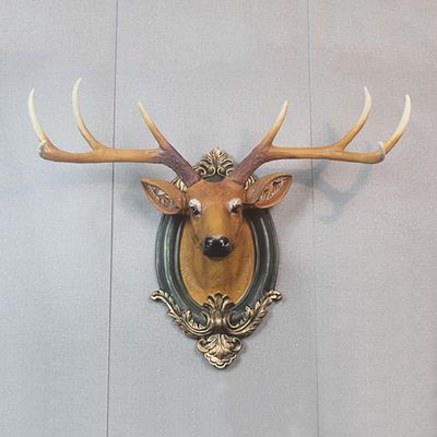 Deer Head Wall Decor Rustic Wall Mounted Deer Head, Faux Taxidermy Animal Head Wall Art Pendant, Handmade Resin Head Sculptures Detachable Antlers woodland nursery decor for Porch, modern wall decor(B