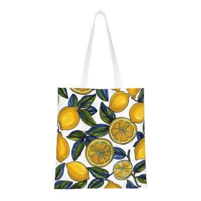 Jcvotrel Lemon Fruit Pattern Shopping Bag, Reusable Canvas Shopping Bag, Casual Shoulder Bag for Daily Use, Black, One Size
