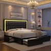 GEGOFORU Full Led Bed Frame with 4 Storage Drawers, No Box Spring Needed, Supports 900 lbs, Easy Assembly, Quiet and Sturdy Design, PU Black view 1