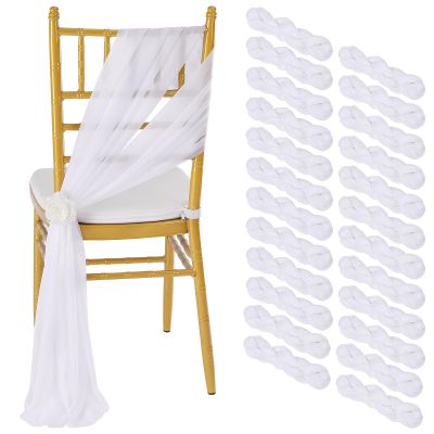 White Wedding Chair Sashes Drapes: 8ft Sheer Chair Covers - 24Pcs Chair Bows Ties Party Banquet Tulle Chair Decorations