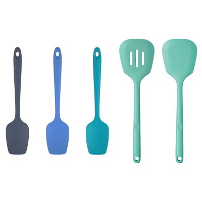 U-Taste 600F Heat Resistant Food Grade Silicone Spoon Spatula Set of 3 (Multicolors), and 600F Heat Resistant Silicone Turners, 13.6in Long Solid & Slotted Kitchen Spatula (Aqua Sky)