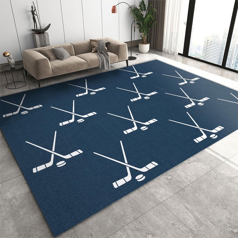 TIMOILU 4x5 Area Rugs Deep Blue Minimalist Hockey Small Rugs for Bedroom, Modern Youth Children's Baseball Low Pile are Not Stumbling Foot Kids Rugs for Playroom Living Room End Table Nursery