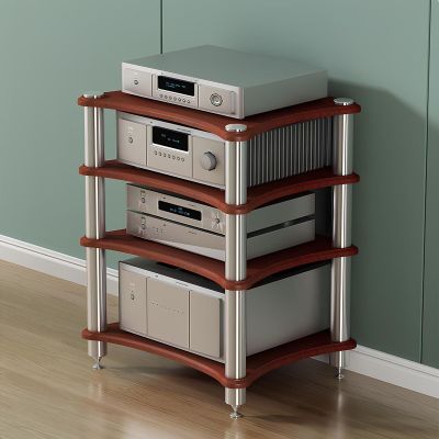 ZCSL 1/2/3/4 Tier Modern Audio Rack, Stainless Steel Media Stand with Feet, Stereo Components Cabinet Amplifier Stand, for Home/Office/Audio Video/DJ/Theater(Teak,H-85cm/33.4in)
