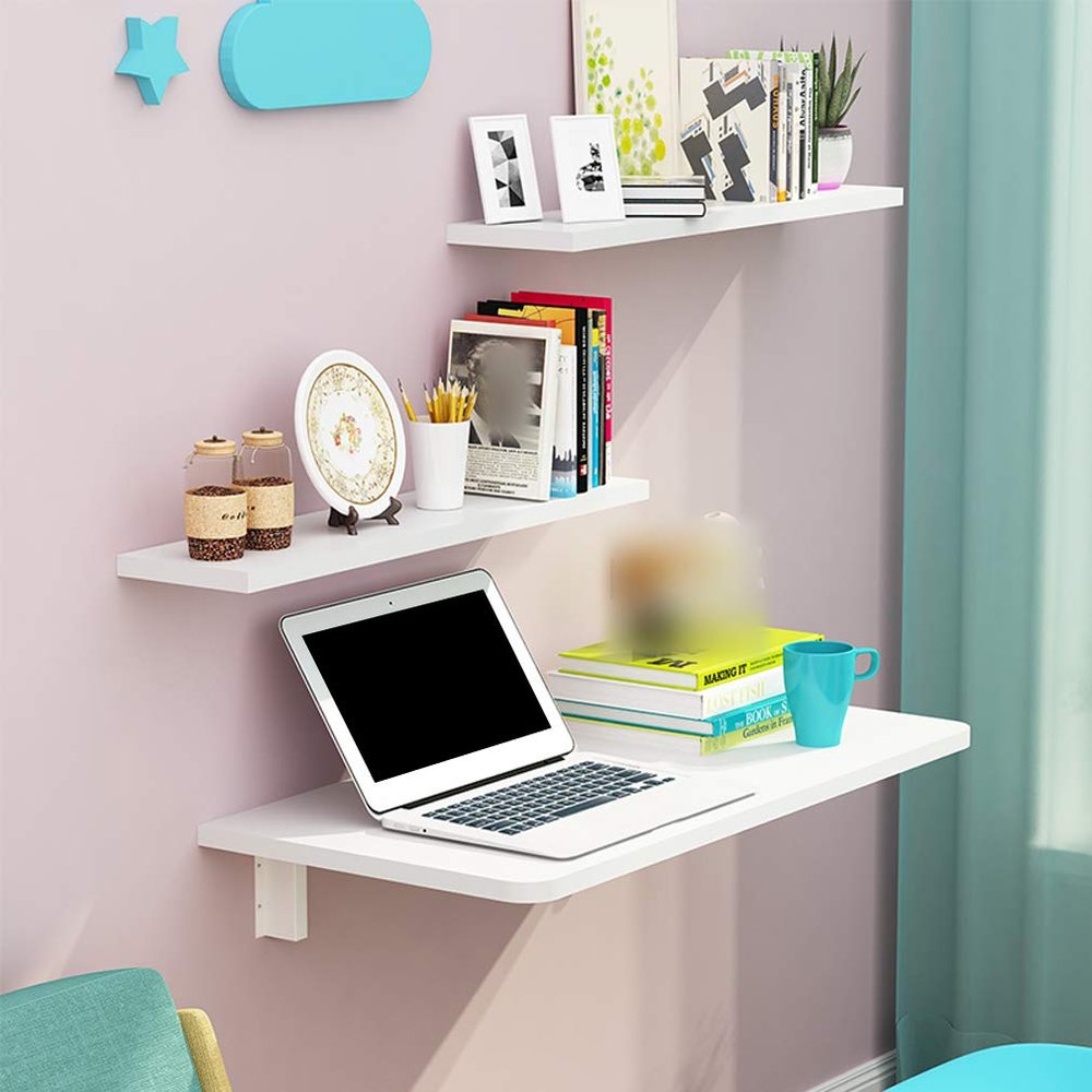 Simple Wall Mounted Table,Folding Table Bright Children's Study Table,Writing Desk,Mount to The Wall Floating Desk,Thickness 2.5cm/1in,White