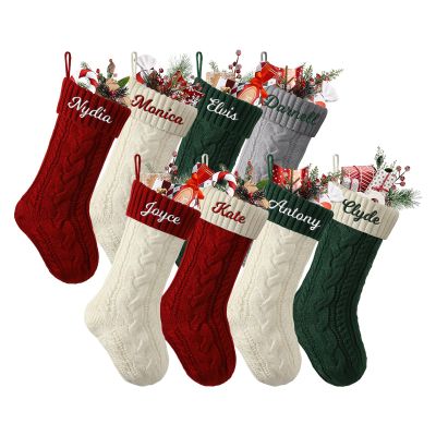 Personalized Christmas Stockings Set of 8 Custom Name Family Christmas Stockings 18 Large Knit Knitted Xmas Stocking for Kids, Rustic Farmhouse Fireplace Hanging Ornament Holiday Xmas Decoration