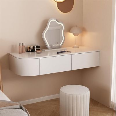 Floating Vanity Makeup Table, Suspended Desk with Drawers, Floating Corner Desk, Floating Drawer, Simple Vanity Desk, Modern White Storage Cabinet, Floating Nightstand Bedside Table for Bedroom(Right