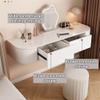 Floating Vanity Makeup Table, Suspended Desk with Drawers, Floating Corner Desk, Floating Drawer, Simple Vanity Desk, Modern White Storage Cabinet, Floating Nightstand Bedside Table for Bedroom(Right view 4