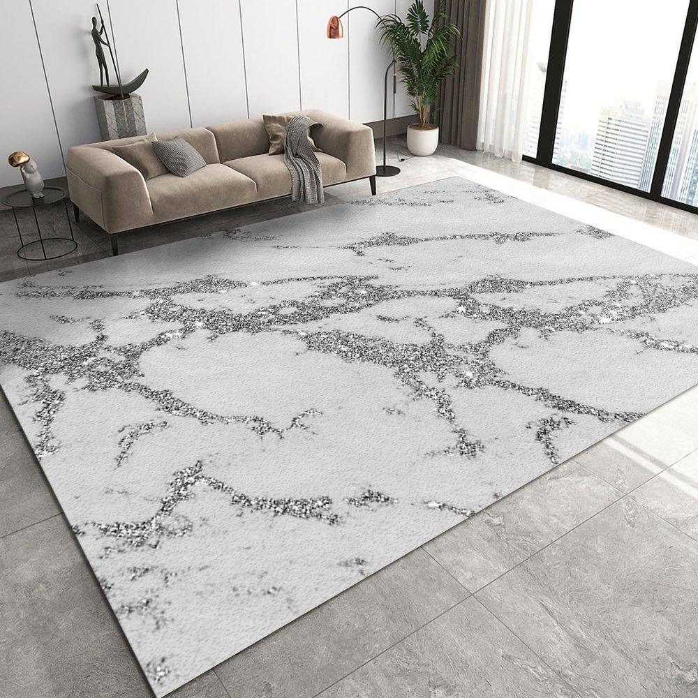 2x4 Runner Rug Grey White Halo Dyed Luxury Marble Rugs for Entryway, Silver Flowing Grain Washable Kitchen Rugs Soft Non Slip Anti Fatigue for Sink Laundry Indoor Hallways