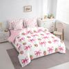 7 Pieces Pink Bowknot Kids Comforter King,Strawberry Summer Fruit Toddler Bedding Set,Bow Tie Butterfly Knot Princess Cartoon CuteComforter+Fitted+Flat Sheet+2 Pillowcases+2 Throw Pillow Covers view 2