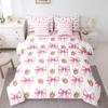 7 Pieces Pink Bowknot Kids Comforter King,Strawberry Summer Fruit Toddler Bedding Set,Bow Tie Butterfly Knot Princess Cartoon CuteComforter+Fitted+Flat Sheet+2 Pillowcases+2 Throw Pillow Covers view 3