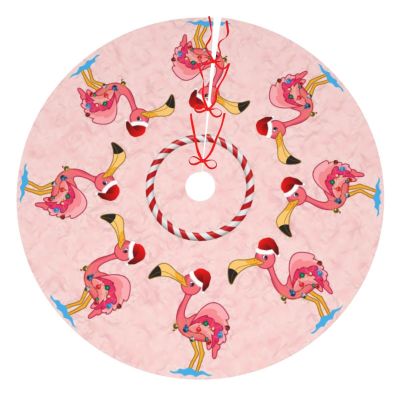 BYBYSCL 48" Pink Flamingo Pattern Christmas Tree Skirt Large Tree Mat Base Cover for Xmas Festive Holiday Party Decoration Ornaments
