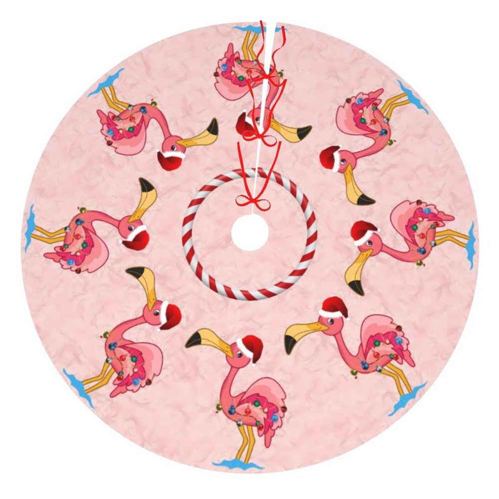 BYBYSCL 48" Pink Flamingo Pattern Christmas Tree Skirt Large Tree Mat Base Cover for Xmas Festive Holiday Party Decoration Ornaments