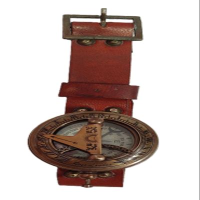 2 Antique Sundial Compass with Brown Leather Wristband  Real Leather Navigational Tool for Hiking & Survival