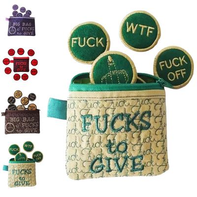 Big Bag of F*cks to Give Zipper Pouch, with Different Fucks Zipper Prefect Felt Coins That Can Be Embroidered on Clothes, Hats, Bag of Fucks Gag Gift for Friends (Green)