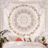 White Pink Bohemian Tapestry Wall Hanging, Mandala Floral Medallion Hippie Tapestry with Light Brown Aesthetic Wreath Design, Cream Wall Decor Blanket for Bedroom Home Dorm(White,36.00" x 48.00") view 1
