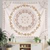 White Pink Bohemian Tapestry Wall Hanging, Mandala Floral Medallion Hippie Tapestry with Light Brown Aesthetic Wreath Design, Cream Wall Decor Blanket for Bedroom Home Dorm(White,36.00" x 48.00") view 2