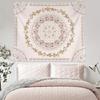 White Pink Bohemian Tapestry Wall Hanging, Mandala Floral Medallion Hippie Tapestry with Light Brown Aesthetic Wreath Design, Cream Wall Decor Blanket for Bedroom Home Dorm(White,36.00" x 48.00") view 3