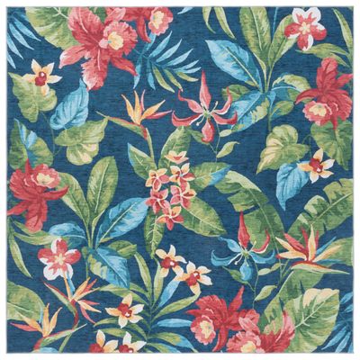 SAFAVIEH Washable Rug Malibu Collection - 6' Square, Dark Blue & Green, Slip Resistant & Easy Cleaning, Ideal for Living Room, Bedroom, Home Office, Nursery, Kids Playroom, Dining Space (MBU842M)