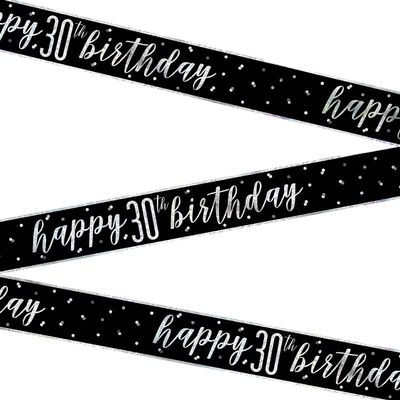 Happy 30th Birthday' Black Glitz Prism Foil Banner, 9 ft. (1 Count) - Ideal for Celebrations, Photo Booth Backdrop, & Wall Decoration