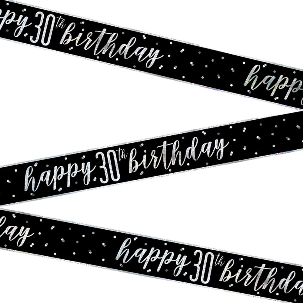 Happy 30th Birthday' Black Glitz Prism Foil Banner, 9 ft. (1 Count) - Ideal for Celebrations, Photo Booth Backdrop, & Wall Decoration