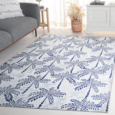 SAFAVIEH Washable Rug Malibu Collection - 5' x 8', Ivory & Navy, Slip Resistant & Easy Cleaning, Ideal for Living Room, Bedroom, Home Office, Nursery, Kids Playroom, Dining Space (MBU828A)