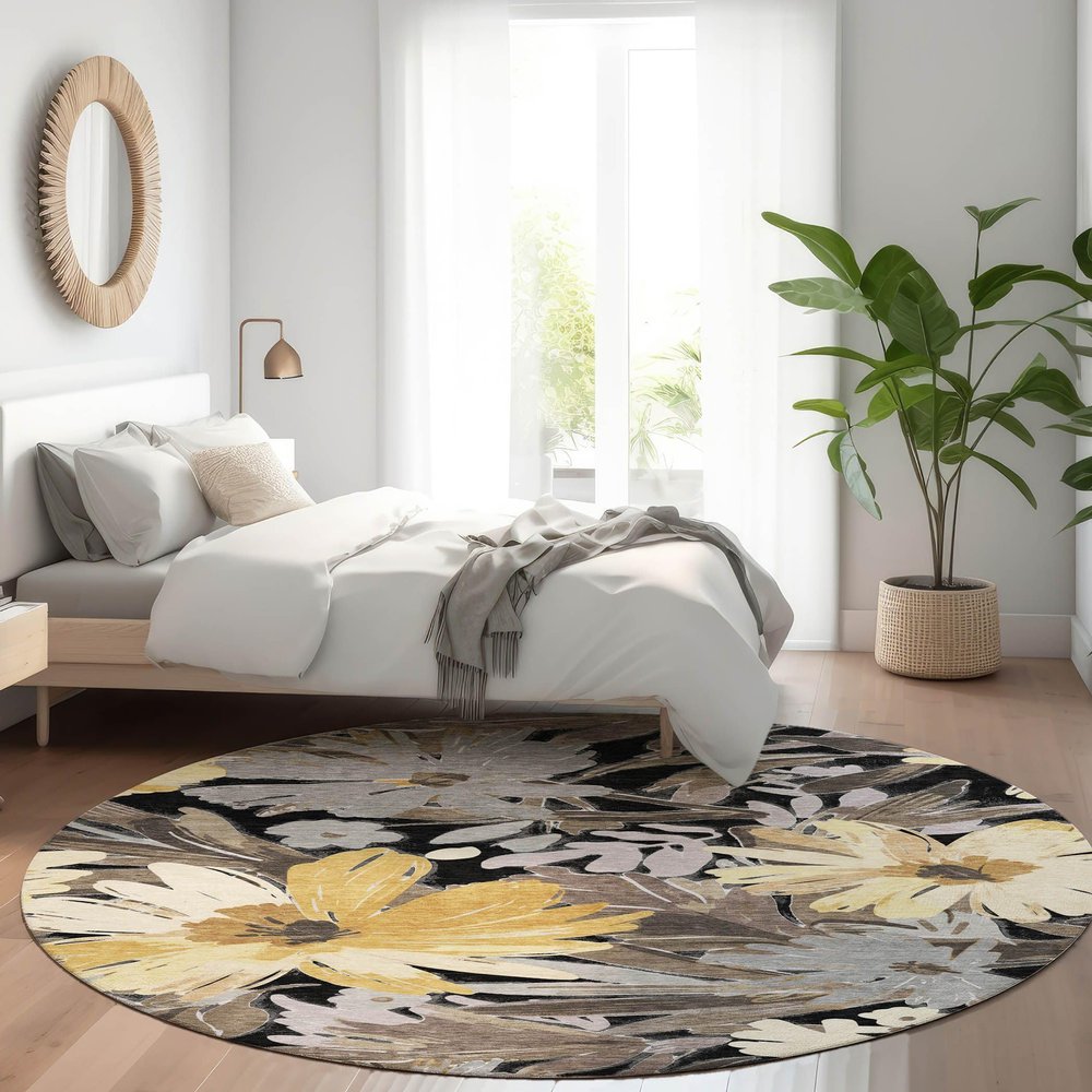 Addison Rugs Chantille ACN1481 Black 8' x 8' Indoor/Outdoor, Machine Washable, Easy Clean, Non Shedding, Bedroom, Living Room, Dining Room, Kitchen, Patio Round Rug